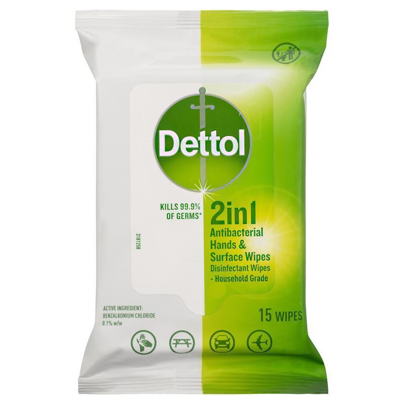Dettol 2 In 1 Anitbac Wipes 15Pk