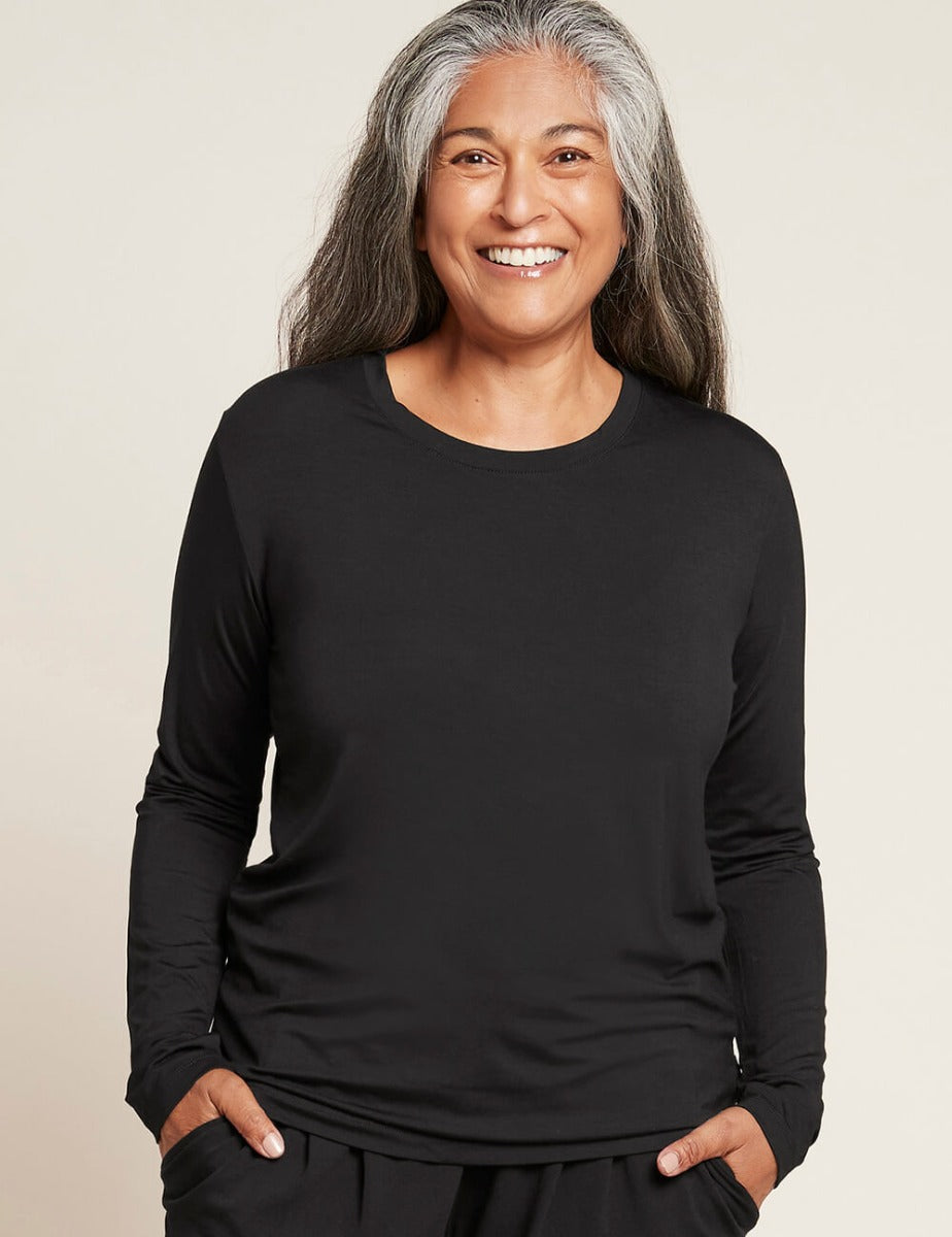 Boody Womens Long Sleeve Round Neck T-Shirt Black M