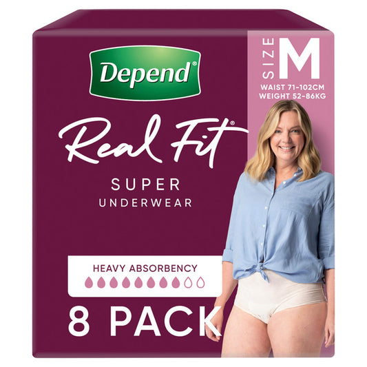 Depend Real Fit Super Underwear Womens Med 8Pk