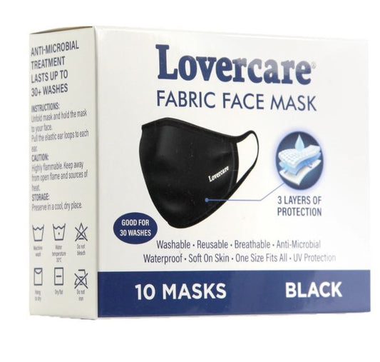 Lovercare Fabric Face Mask Black 10Pc