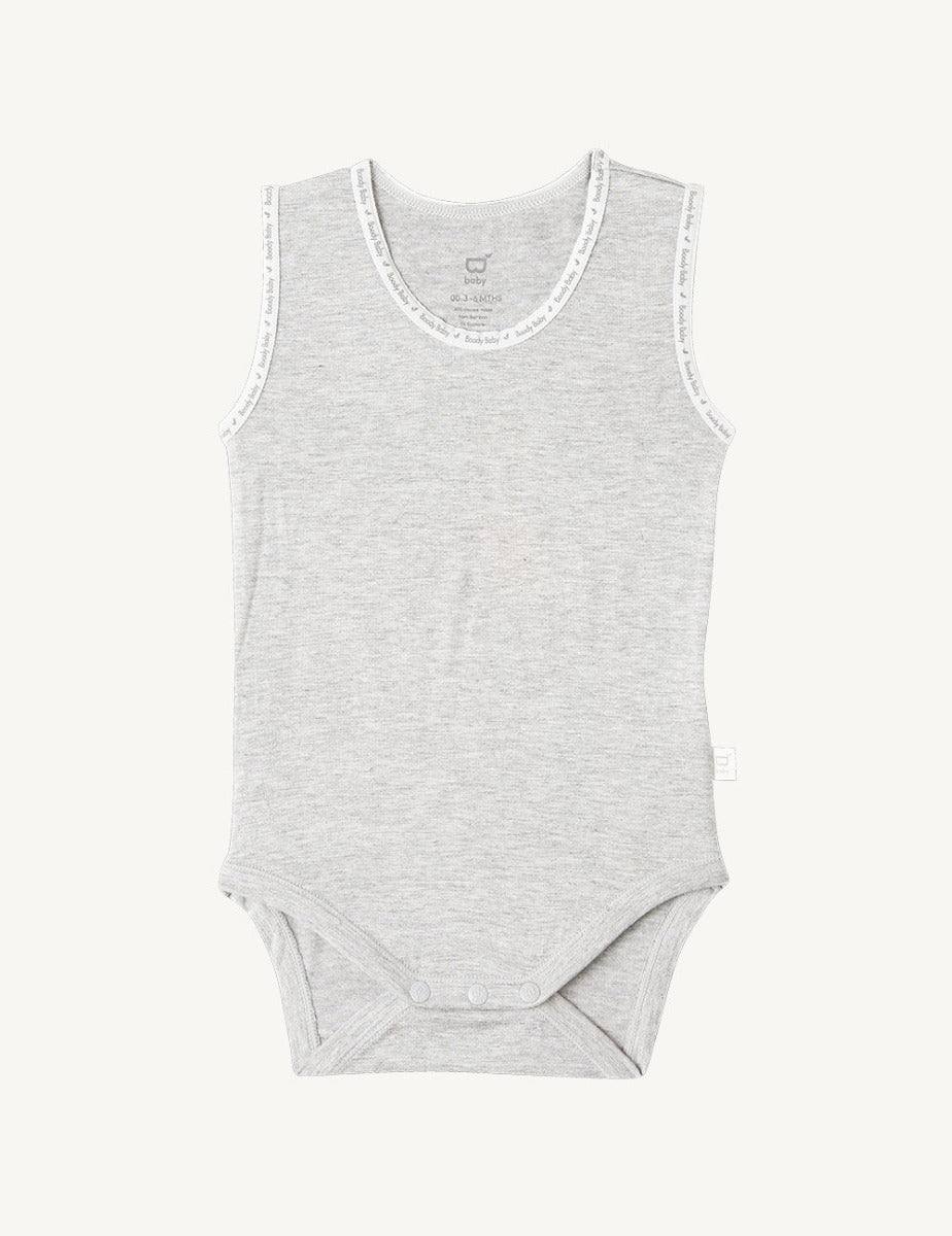 Boody Baby Sleeveless Body Suit Light Grey 6-12 Mths