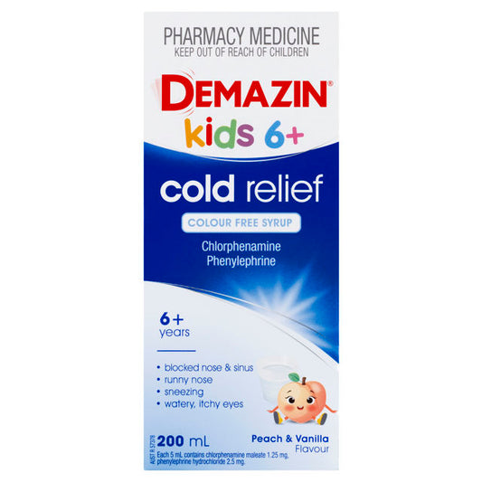 Demazin Cold Relief 6+ Colour Free 200mL