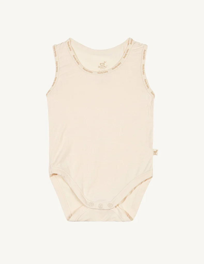 Boody Baby Sleeveless Body Suit  Chalk 0-3 Mths