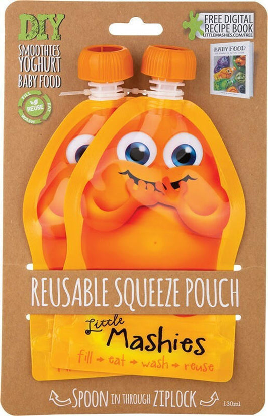 Little Mashies Reusable Squeeze Pouch Orange 2X130mL