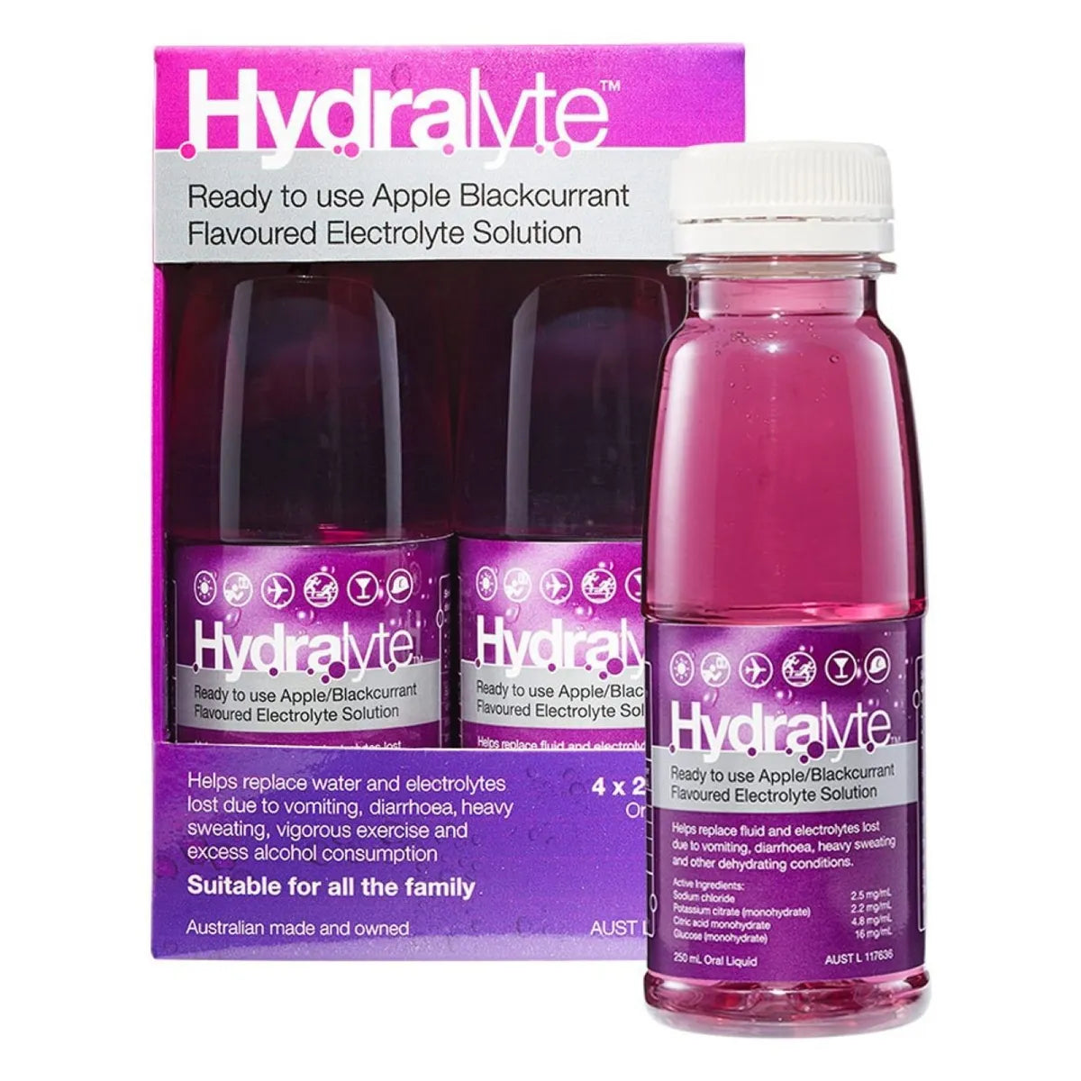 Hydralyte Apple Blackcurrent 250mLx4