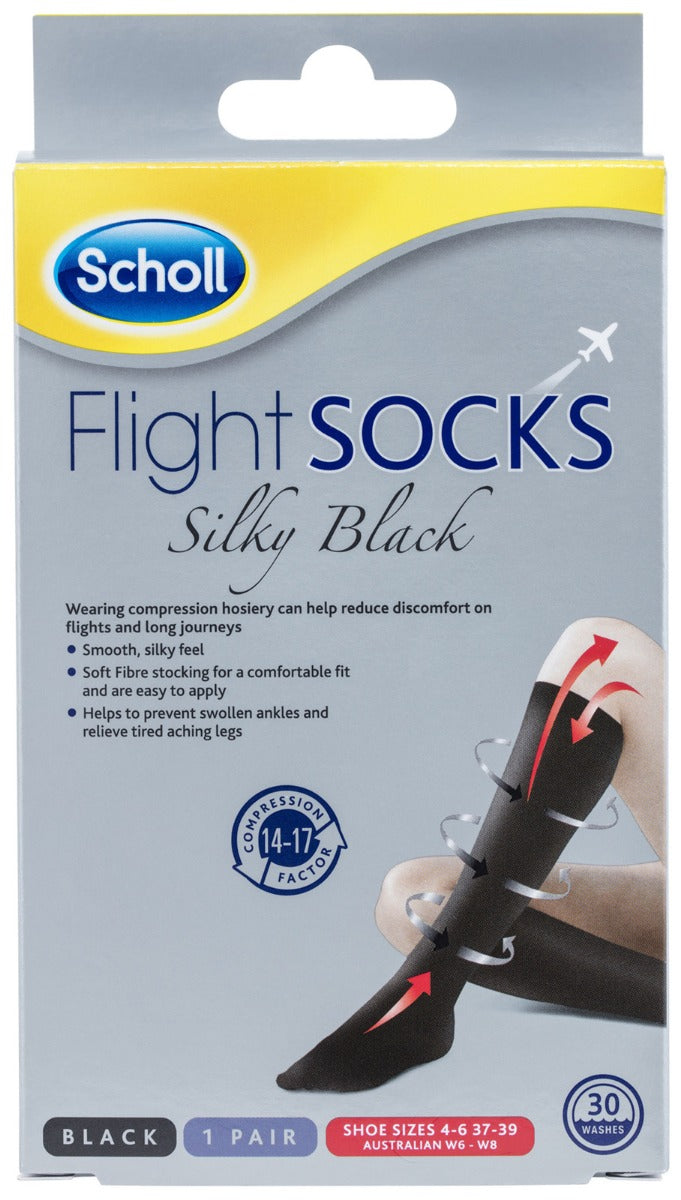 Scholl Flight Socks  Black Silky 6-8